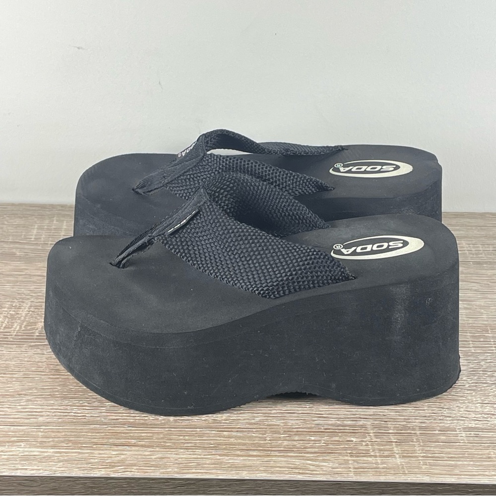 Y2K Original Soda Chunky Platform Flip Flops Wedge Thong Sandals - Size 8 - Picture 3 of 5